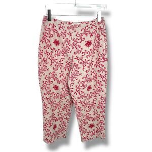 Talbots pants 12P 100% Irish linen cropped paisley pink tan beach resortwear